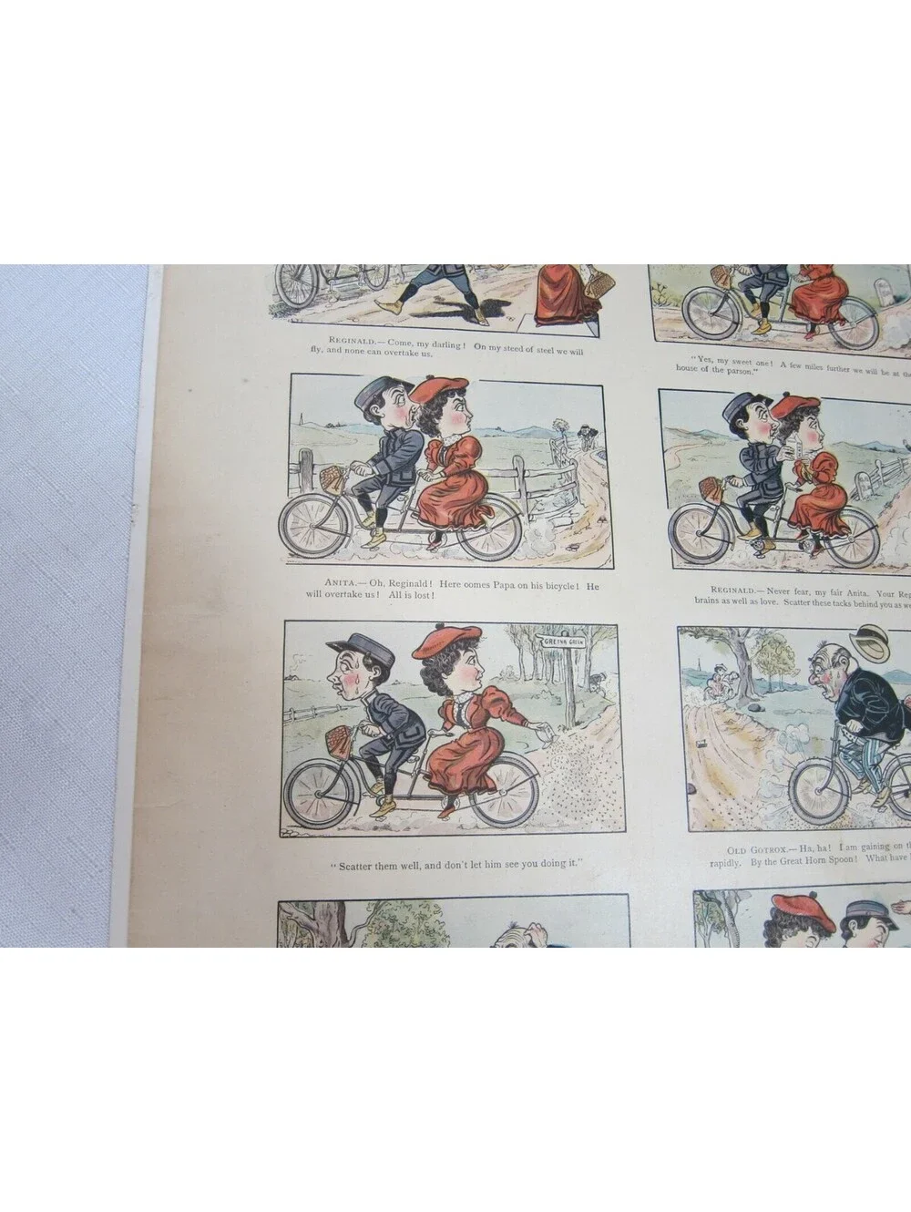 Antique 1894 Puck Magazine Bicycle Cartoon 